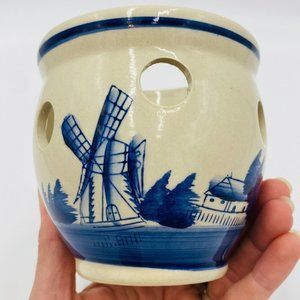 Vintage Delft Blue Blaus Handpainted Windmill Porcelain Bulb Planter